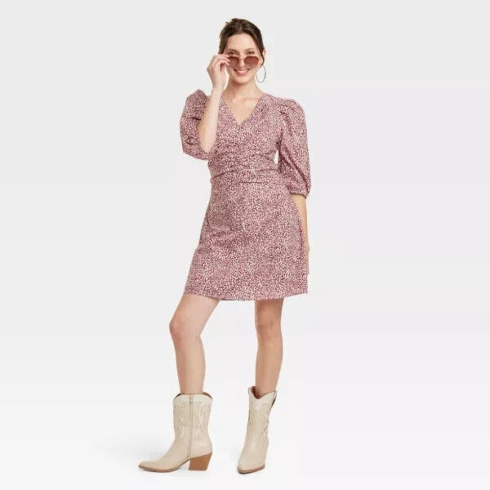 Women's Elbow Puff Sleeve Ruched Mini Dress - Universal Thread size 14